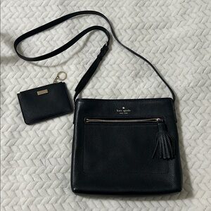 Kate Spade Black Pebbled Leather Crossbody Bag and Matching Coin/Card Wallet